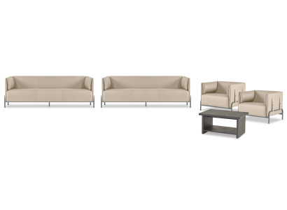 Työhuone-sarja 5 osaa beige 2x 3-istuttavaa sohvaa 2x nojatuoli harmaa sohvapöytä moderni