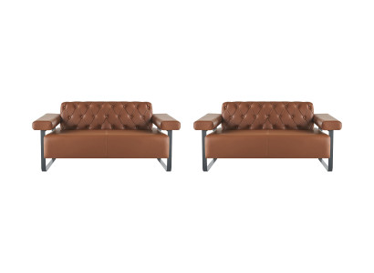 Braun Chesterfield Nahkasohva Ruostumaton Teräs Alkuperäinen Moderni 2-Hengen Nappula