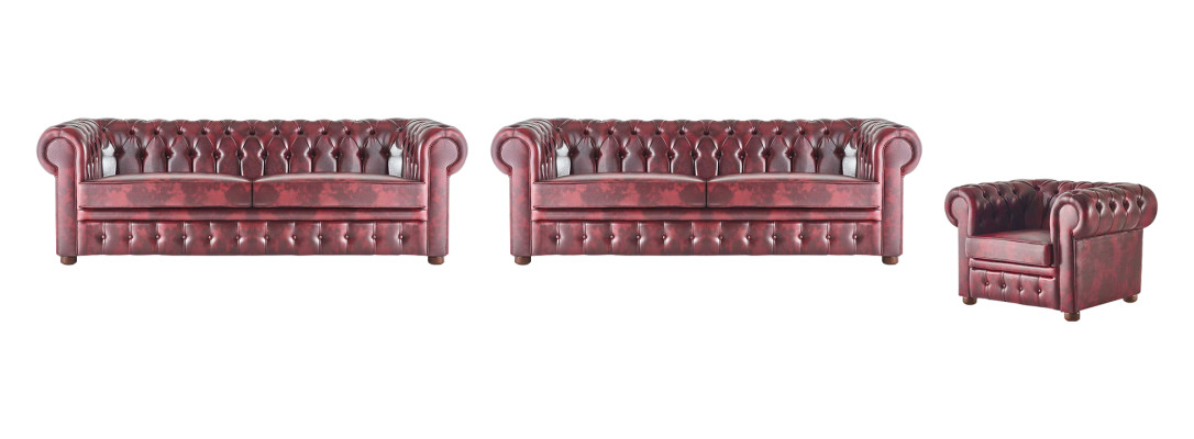 Klassinen nahka-sohva sohva 3-paikkainen sohva-sofagarnitur nojatuoli Chesterfield set 3tlg.