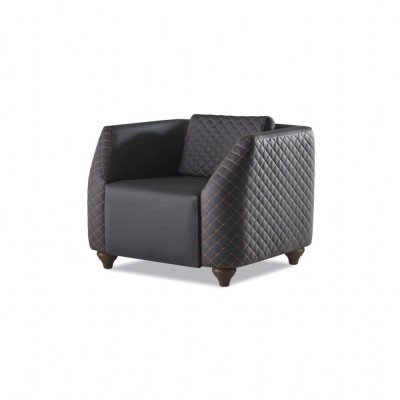 Sofa-Set 2-Sitzer Sessel Couchtisch Schwarz Braun Polster Leder Kissen