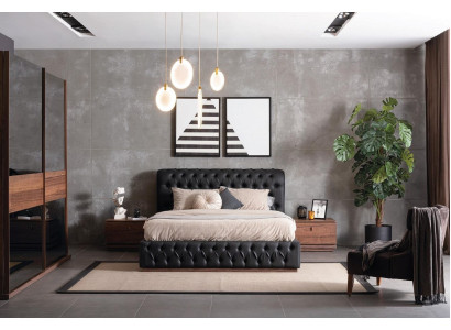 Bett vaatekaappi 2x yöpöytä Luxus makuuhuone pehmustettu design uusi