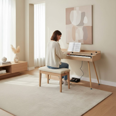 Kiiltävä digitaalinen piano vaaleanruskeana kotiin