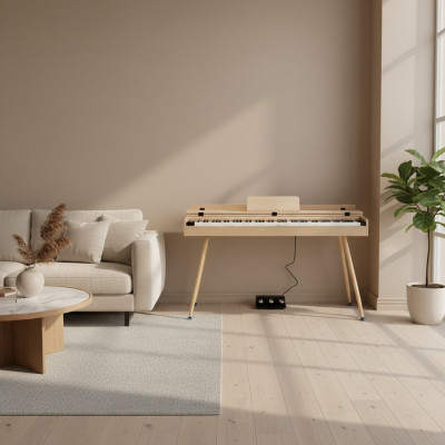 Kiiltävä digitaalinen piano vaaleanruskeana kotiin