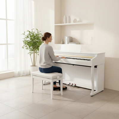 Kiiltävä valkoinen digitaalinen piano kotiin