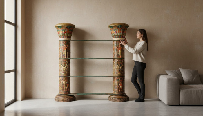 Regal Lasvitriini Egyptiläinen Hyllyt Vitriinit XXL Pylväät 180 cm Pylväs Egypti Uusi