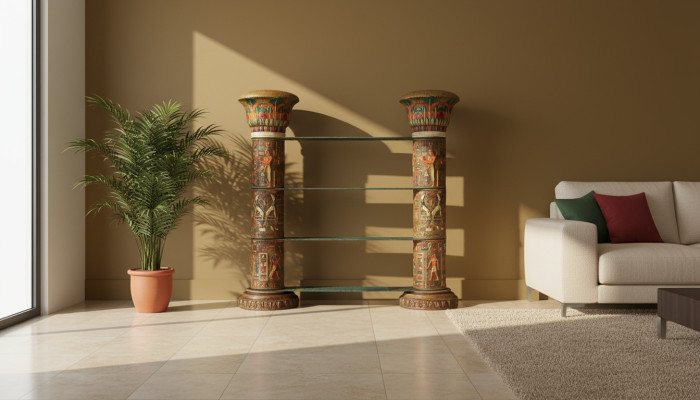 Regal Lasvitriini Egyptiläinen Hyllyt Vitriinit XXL Pylväät 180 cm Pylväs Egypti Uusi