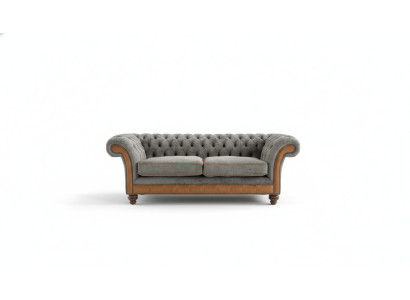XXL Sohva 3-istumapaikka Chesterfield Verhoilu Istuinsetti Nahka Tekstiili Uusi Harmaa