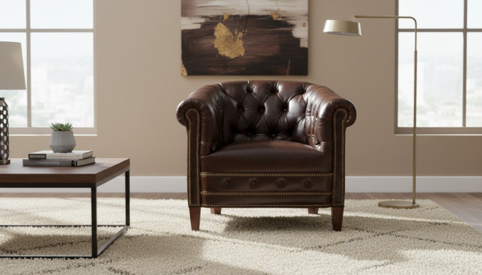 Suunnittelija nojatuoli 1 istuva ruskea nahka tekstiili Luxury Club Lounge -sohva Chesterfield