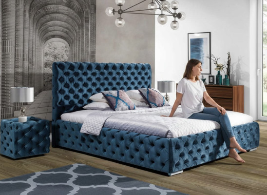 Chesterfield-päällystetty samettikaksoissänky luxus-muotoiluun sängyt kaksois