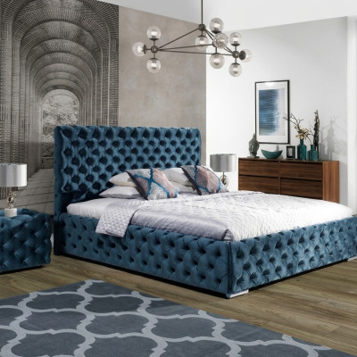Chesterfield-päällystetty samettikaksoissänky luxus-muotoiluun sängyt kaksois