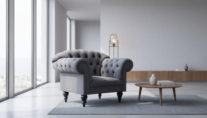 Kangas Chesterfield Sohva Verhoitettu istuin Nojatuoli tekstiili Moderni nojatuolin sininen 1 istuin