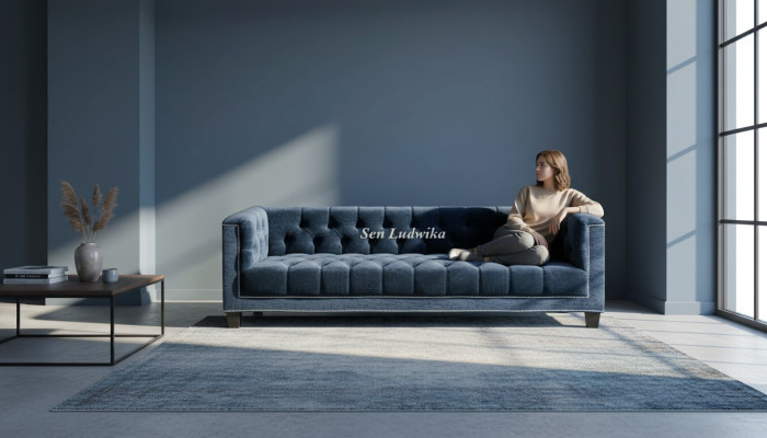 Tyylikäs Chesterfield-sohva Verhoiltu sohva Kolmenistuttava samettisohva