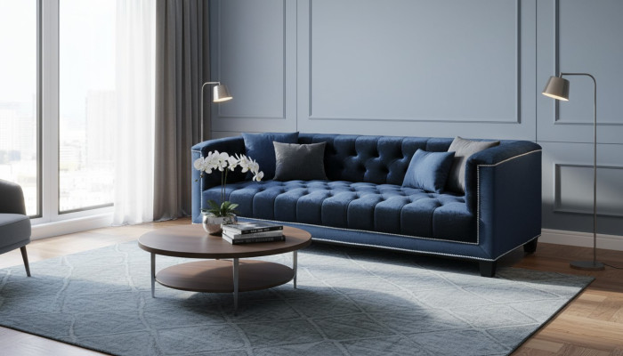 Tyylikäs Chesterfield-sohva Verhoiltu sohva Kolmenistuttava samettisohva