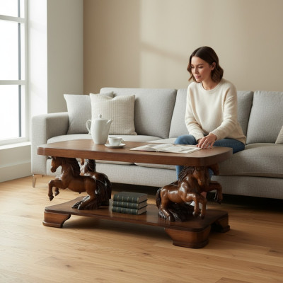 Aito käsityö Hevonen Puu Pöytä Sofa Pöydät Sivupöytä 137 cm Klassinen