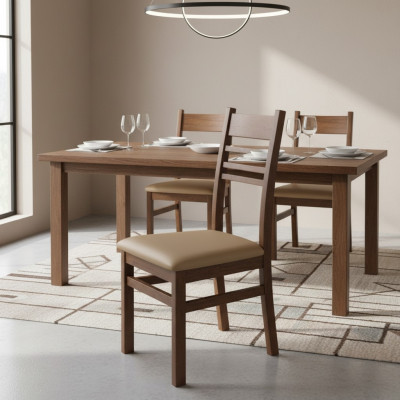 4x Istuinta Tuoli Design Puu Nahka Tyynytytöt Tuolit Ravintola Ruokailuhuone