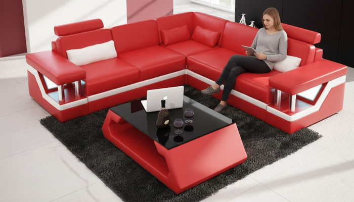 Couch Ecksofa Nahka Olohuonekalusto Design Moderni Soiva L-muoto