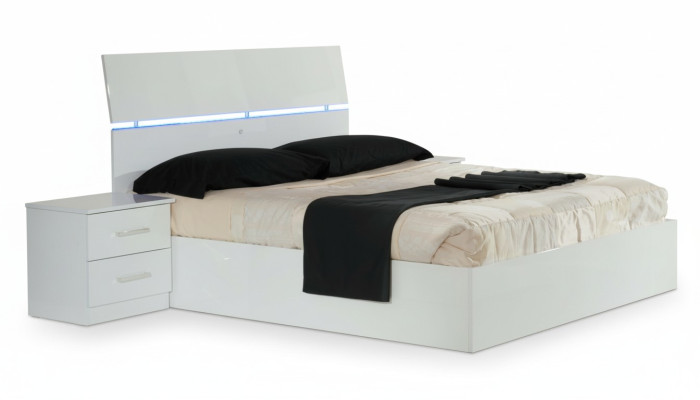 Kaksipaikkainen sänky 2x yöpöytää puu design sängyt moderni tyyli 3-osainen LED-valo