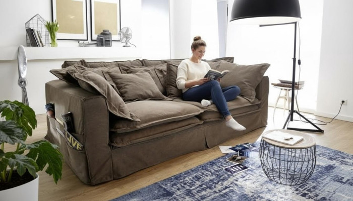 Sohva 4-istuttava kangassohva, luksusdesigner-sohva, iso nojatuoli, lömppäsohva