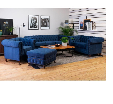 Luxus Chesterfield -suunnittelijan nahkasohva tekstiilikankainen XXL iso sohvasarja 3 osaa