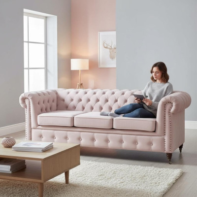 Klassinen Chesterfield 3-istuttava sova tekstiilikankainen sofi hienostunut design uusi