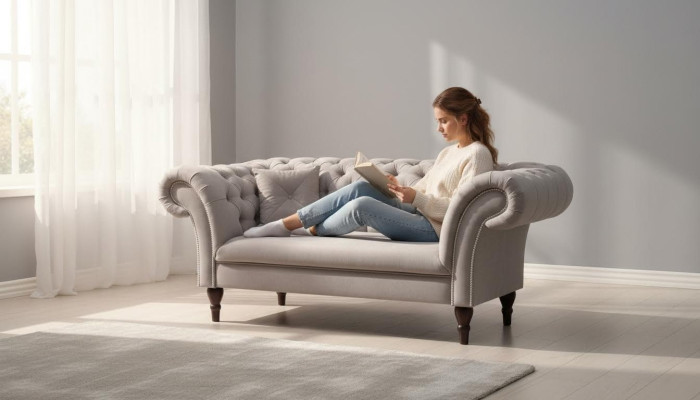 Uusi 2-paikkainen Chesterfield-verhoiltu kangassofa istuinsohvasto