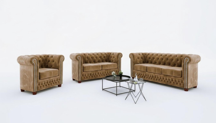 Klassinen jaloa Chesterfield-kalustusta kaksipaikkainen sohvatyynytekstiilisohva design ruskea
