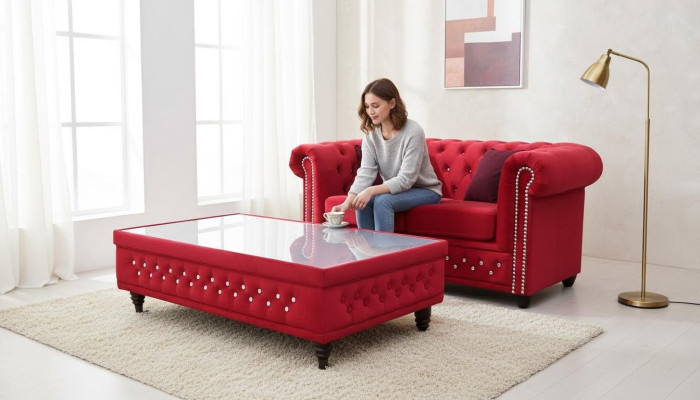 Chesterfield Design -sohvapöytä Lasipöytä Pöytä Pehmustettu sohvapöytä Sivupöydät