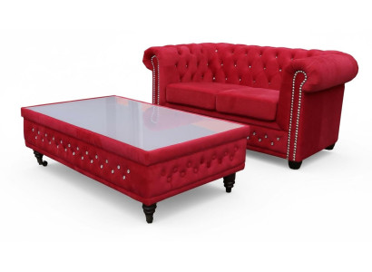 Chesterfield Design -sohvapöytä Lasipöytä Pöytä Pehmustettu sohvapöytä Sivupöydät