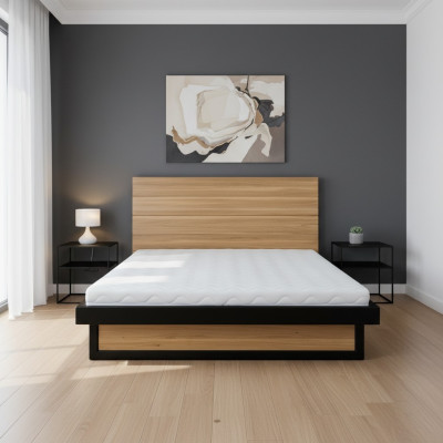 Loft-sänky 140x200 cm Massiivipuinen makuuhuonekalut Aito puinen sänky Tammi Metalli