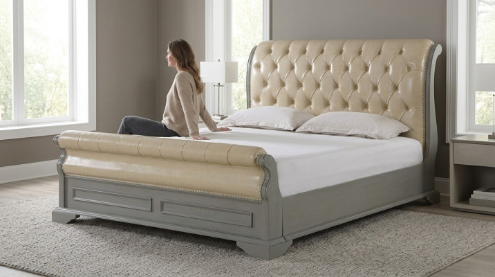 Chesterfield Design harmaa sänky 180x200 parisänky vuode peitetty nahka huonekalut