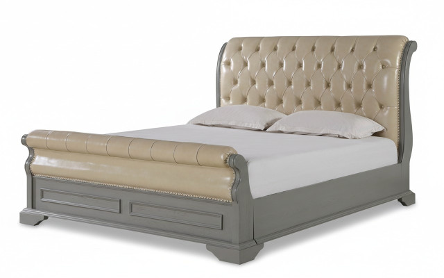 Chesterfield Design harmaa sänky 180x200 parisänky vuode peitetty nahka huonekalut