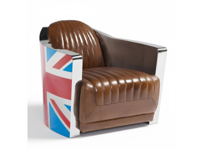 Union Jack Aviator Retro Klubiistuin Ruskea Nahka Vintage Huonekalut