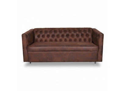 Amerikkalainen tyylinen Chesterfield-sohva nahkaverhoilu ruskea kolmen istuttava
