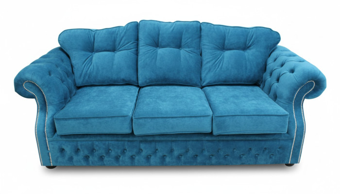 Sininen Chesterfield-kangasverhoiltu kolmen hengen sohva olohuoneen sohva design