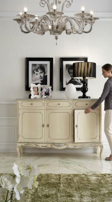 Design-huonekalut Tyylikäs Klassinen Lipasto Valkoinen Sideboard Puu Italialainen