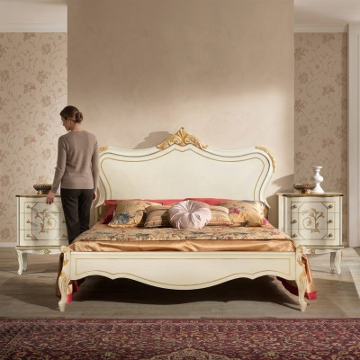 Luxus-sänky 160x195 cm puupäätyöpöydällä ja 2 yöpöydällä, Italian huonekalut, uusi