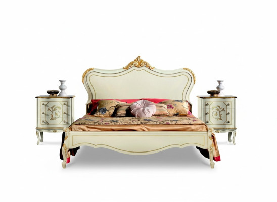 Luxus-sänky 160x195 cm puupäätyöpöydällä ja 2 yöpöydällä, Italian huonekalut, uusi