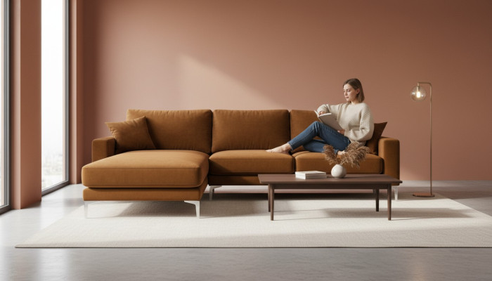 Oranssi Kulmasohva Kangas Olohuoneen Design Sofa Pehmusteet Soivat Samettiset
