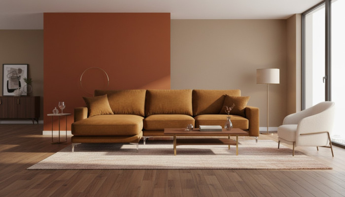 Oranssi Kulmasohva Kangas Olohuoneen Design Sofa Pehmusteet Soivat Samettiset