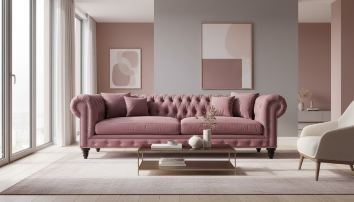 Chesterfield Kreatiiviset Huonekalut Tekstiili Kangas Vaaleanpunainen Soppa Olohuone Moderni Kolmen hengen sohva