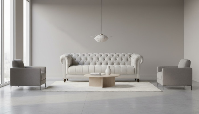 Hopea kolmipaikkainen kangasdesignin sohva Chesterfield-tyyliä Uusi