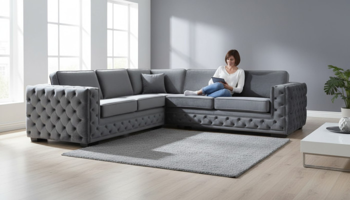 Kulmasohva Harmaa Kulma Samettikaluste Design Olohuonekalusto Sohva Kulma-istuinkalusto Pehmuste