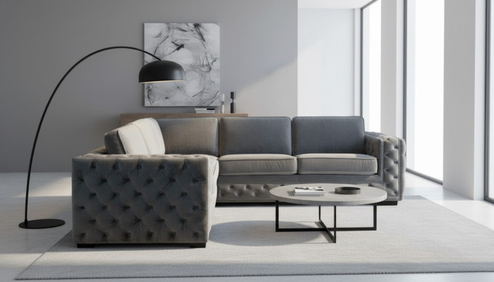 Kulmasohva Harmaa Kulma Samettikaluste Design Olohuonekalusto Sohva Kulma-istuinkalusto Pehmuste