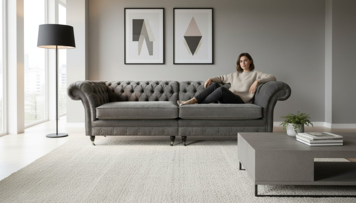 XXL Chesterfield-sohva 4-istuttava sohvapöytä Garnituuri Tekstiili Nahka