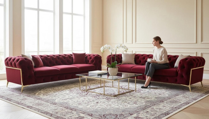 Chesterfield-sohva samettinen istuinkalusto 3+3-istuin design-sohvat