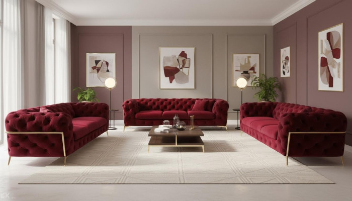 Chesterfield-sohva samettinen istuinkalusto 3+3-istuin design-sohvat