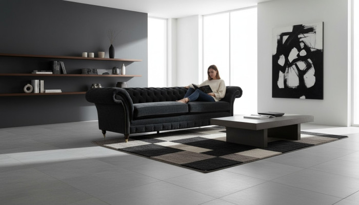 Iso sohva 4-istuttava Chesterfield-tyylinen verhoiltu sohvasarja nahka tekstiili musta