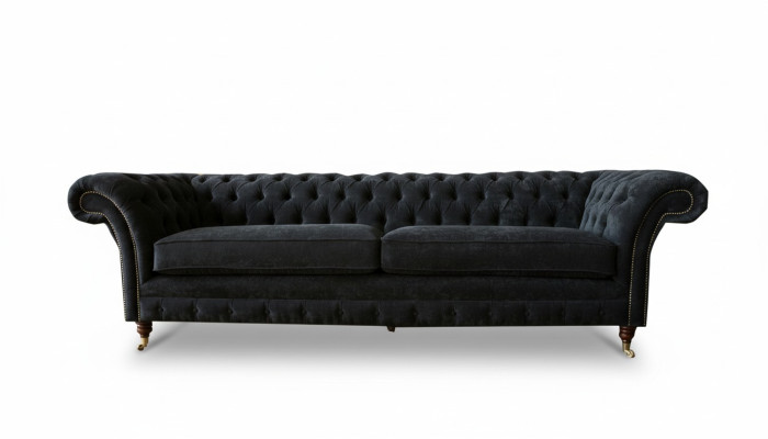 Iso sohva 4-istuttava Chesterfield-tyylinen verhoiltu sohvasarja nahka tekstiili musta