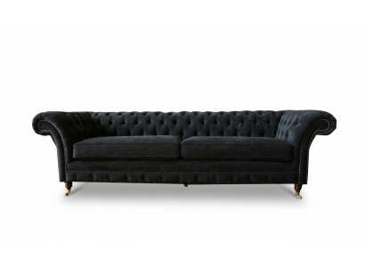 Iso sohva 4-istuttava Chesterfield-tyylinen verhoiltu sohvasarja nahka tekstiili musta