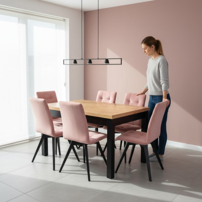 Luxus-ruokailuryhmä sarja Design 7-os. Pöytä + 6 tuolia Nojatuolit Huonekalut